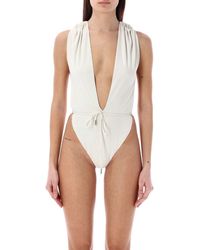 Saint Laurent - Backless V-Halter Swimsuit - Lyst