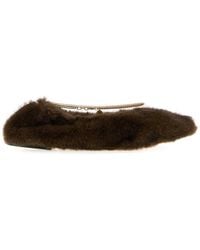 Stella McCartney - Stella-Style Mink Plush Ballerina Flats With Chain Detail - Lyst