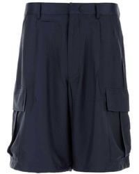 Prada - Dark Blue Silk Bermuda Shorts - Lyst