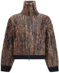 Brunello Cucinelli - Stripes Mock Collar Sweater - Lyst