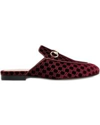 Gucci - Horsebit Gg Pattern Velvet Mules - Lyst