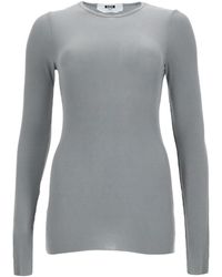 MSGM - Solid Round Neck T-Shirt - Lyst