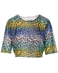 Ganni - Animal Print Round Neck Top - Lyst