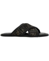Fendi - Ff Canvas & Leather Sandal - Lyst