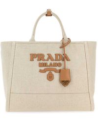 Prada - Sand Canvas Shopping Bag - Lyst