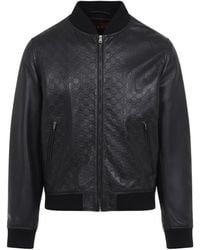 Gucci - Leather Jacket Gg Logo - Lyst