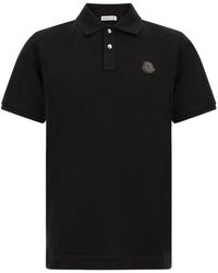 Moncler - Leather Logo Patch Polo Shirt - Lyst