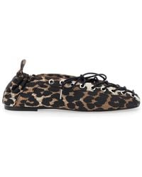 Ganni - Leopard Print Lace-Up Ballet Flats - Lyst
