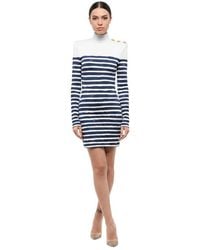 Balmain - Stripes Mock Collar Mini Dress - Lyst