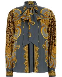 Versace - Silk Shirt With Decorative Tie - Lyst