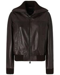 Pinko - Bluma Leather Bomber Jacket With Fold-Down Collar - Lyst