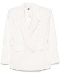 Elisabetta Franchi - Linen Blend Double-Breasted Jacket - Lyst