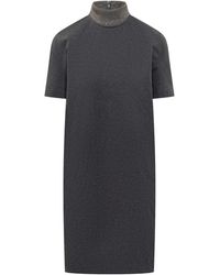 Brunello Cucinelli - Embellished Mock Collar Midi Dress - Lyst