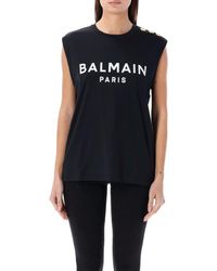 Balmain - Printed Tank Top - Lyst