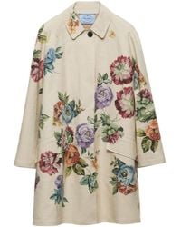 Prada - Printed Cotton Overcoat - Lyst