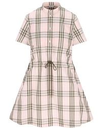 Burberry - Short Sleeve Plaid Shirt Dress With Drawstring Waist - Lyst
