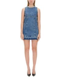 Moschino - Sleeveless Fitted Denim Dress With Frayed Hem - Lyst