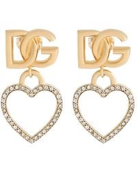 Dolce & Gabbana - Golden Logo Heart Charm Earrings - Lyst