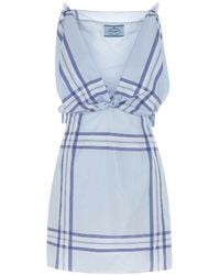 Prada - Embroidered Cotton Mini Dres - Lyst