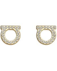 Ferragamo - Golden Gancini Crystal Stud Earrings - Lyst