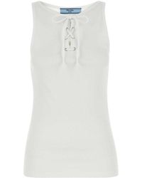 Prada - Cotton Tank Top With Adjustable Straps - Lyst