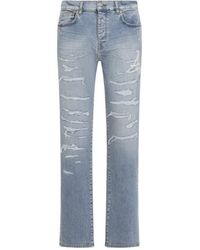Amiri - Worn Slate Cotton Repaired Slim Jeans - Lyst