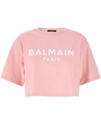 Balmain - Printed Logo Cropped T-Shirt - Lyst