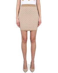 Balmain - Fitted Mini Skirt With All-Over Pattern - Lyst