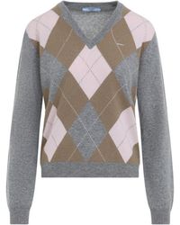Prada - Argyle V-Neck Sweater - Lyst