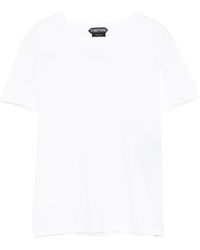 Tom Ford - Optical Cotton Jersey Crewneck T-Shirt With Embroidered Tf Logo - Lyst