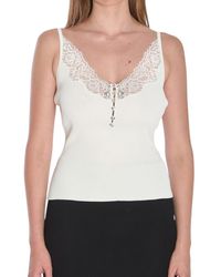 Self-Portrait - Lace Trim Rib Knit Top - Lyst