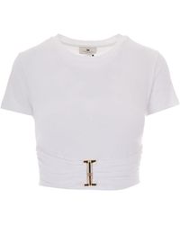 Elisabetta Franchi - Draped Jersey T-Shirt With Metallic Ring Detail - Lyst