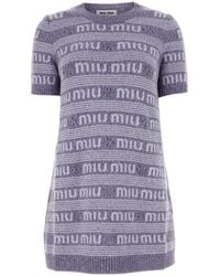 Miu Miu - Embroidered Wool Blend Mini Sweater Dress - Lyst