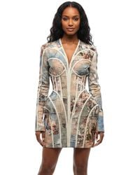 Balmain - Printed V Neck Mini Dress - Lyst