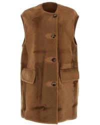 Max Mara - Biscuit Shearling Effige Sleeveless Coat - Lyst