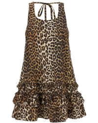 Ganni - Dress With Animal Print - Lyst