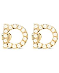 Ferragamo - Golden Gancini Stud Earrings - Lyst