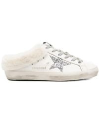 Golden Goose - "Super Star" Sabot Leather Upper Glitter Star Shearling L - Lyst