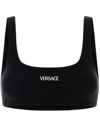 Versace - Logo Embroidery Ribbed Bra - Lyst
