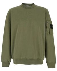 Stone Island - Military Cotton Crewneck Sweatshirt With Ripstop Cotton Pocket And Logo Badge - Lyst