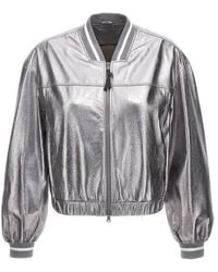 Brunello Cucinelli - Laminated Leather Bomber Jacket - Lyst