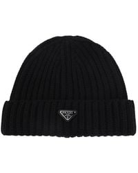 Prada - Triangle Logo Beanie Hat - Lyst
