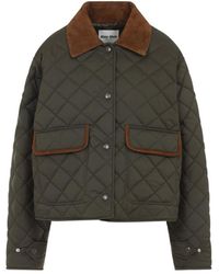 ダウンジャケット・コート Miu Miu Olive Green Polyester Down Jacket Miu Miu Black Nylon Down Jacket | Lyst