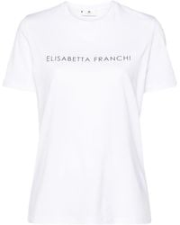 Elisabetta Franchi - Rhinestone Embellished Cotton T-Shirt - Lyst