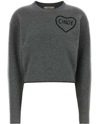 Chloé - Cropped Knit Sweater With Heart Logo - Lyst