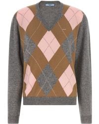 Prada - Checks V Neck Sweater - Lyst