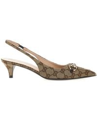 Gucci - Horsebit Gg Canvas Slingback Pump - Lyst