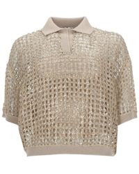 Brunello Cucinelli - Embellished Shirt Collar Polo - Lyst