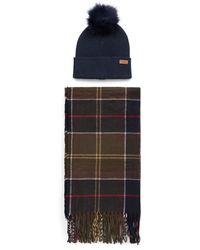 Barbour - Knitted Beanie And Scarf Set - Lyst