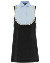 Prada - Embellished Shirt Collar Mini Dress - Lyst